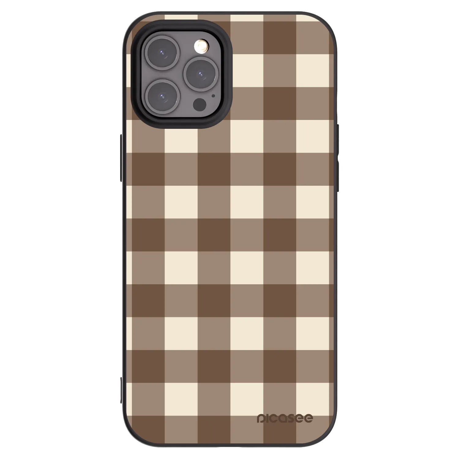 Picasee Apple iPhone 12 Pro Max Hülle - Schwarzes Silikon - Brown grid