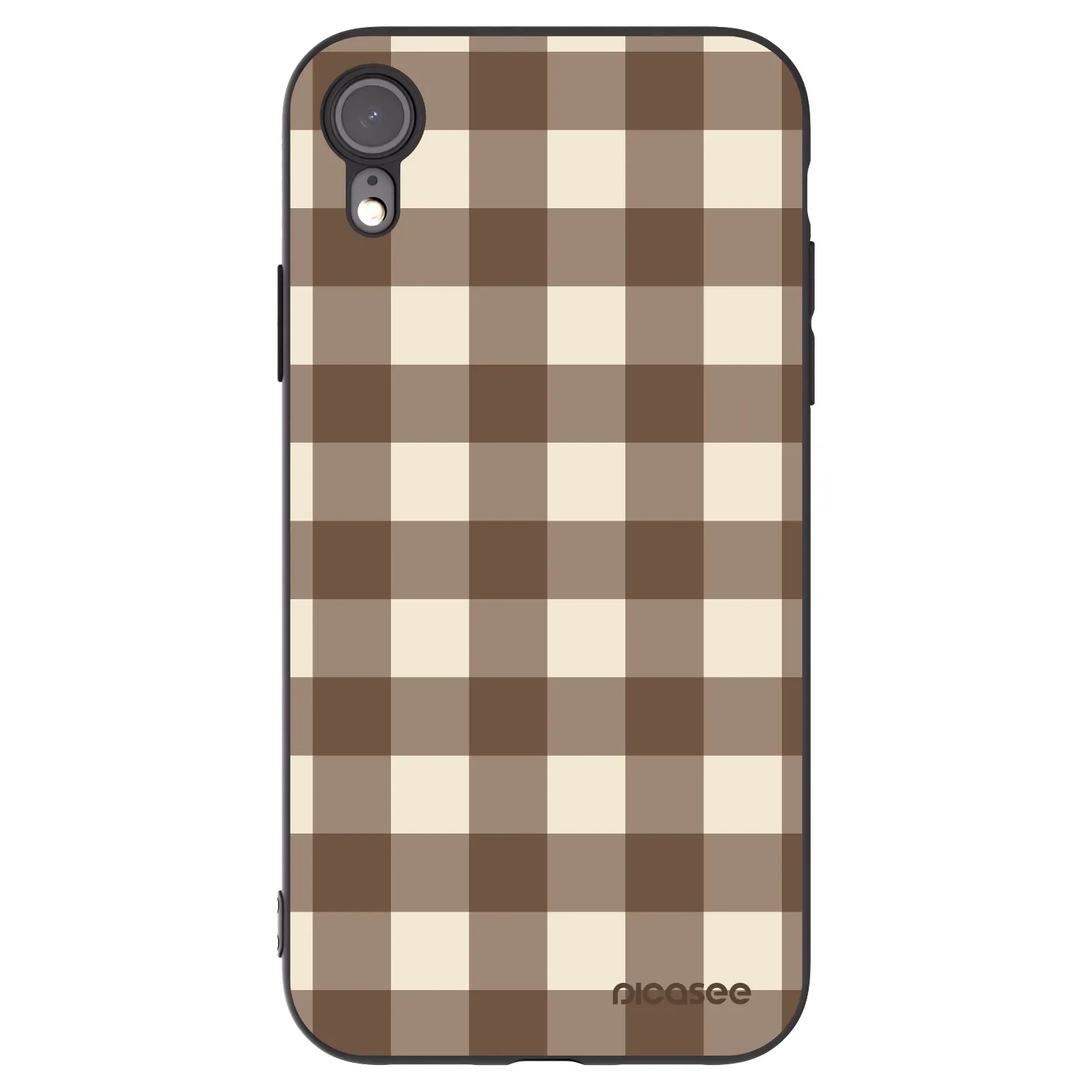 Picasee Apple iPhone XR Hülle - Schwarzes Silikon - Brown grid