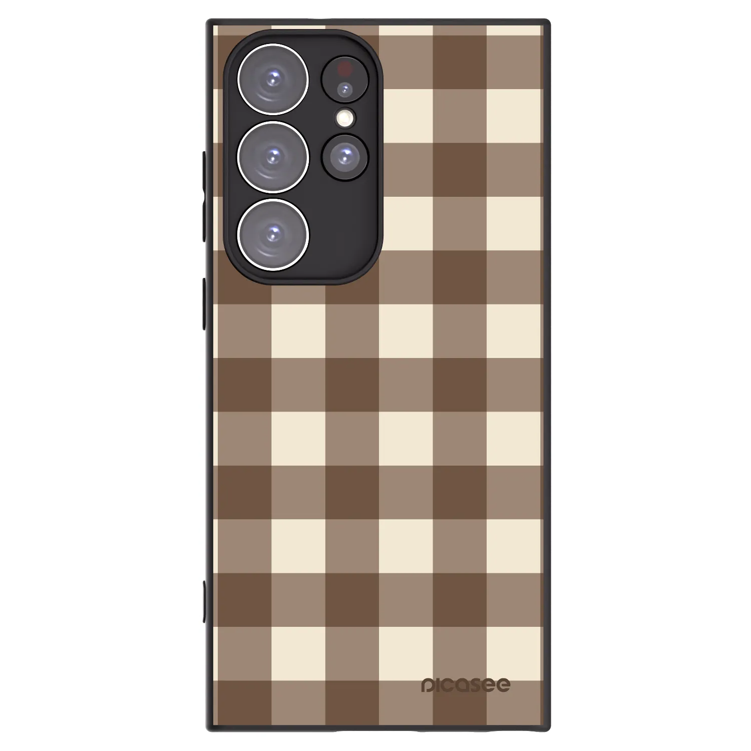 Picasee Samsung Galaxy S23 Ultra 5G Hülle - Schwarzes Silikon - Brown grid