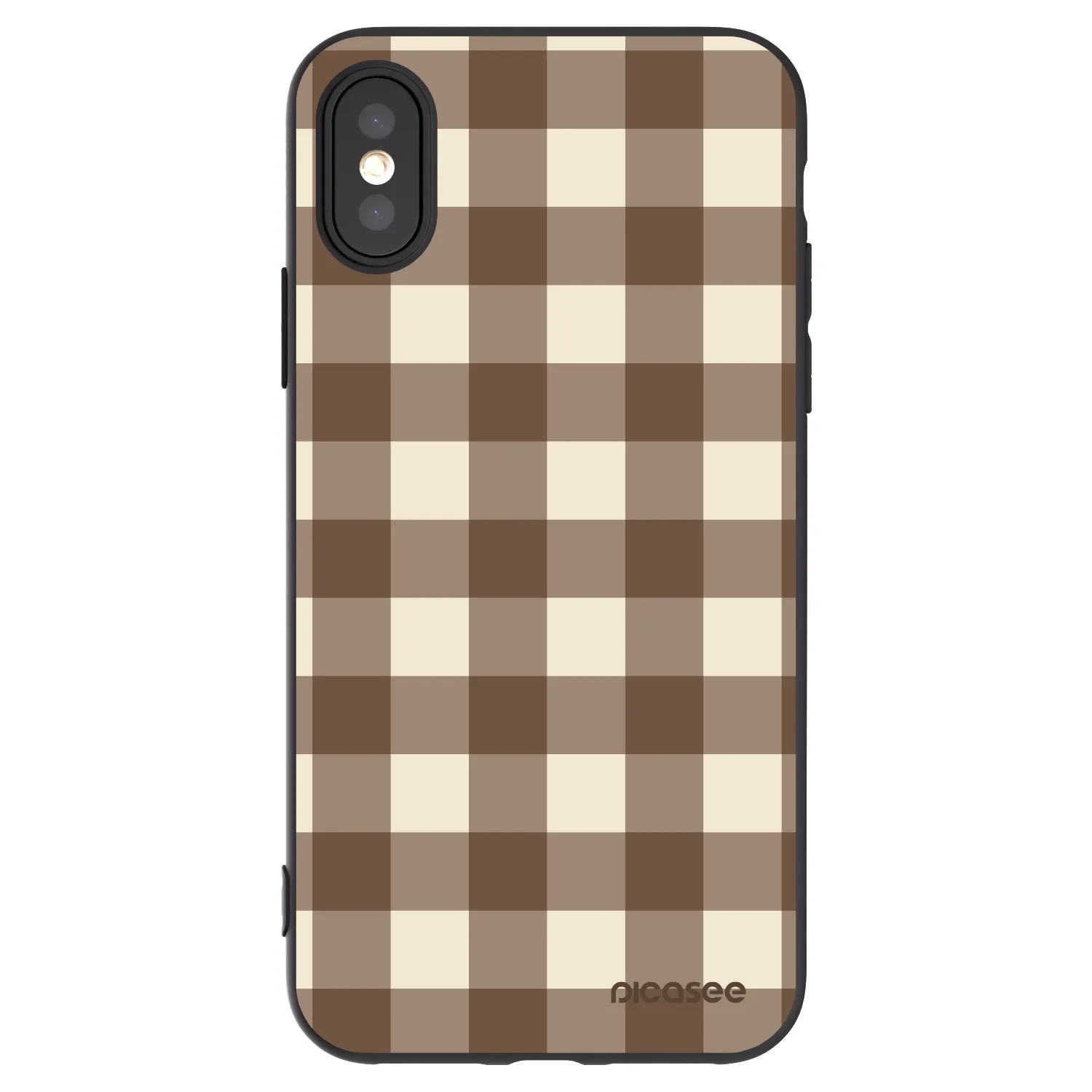 Picasee Apple iPhone X/XS Hülle - Schwarzes Silikon - Brown grid
