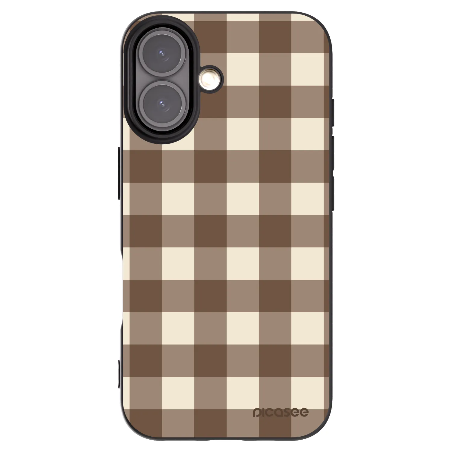 Picasee Apple iPhone 16 Hülle - Schwarzes Silikon - Brown grid