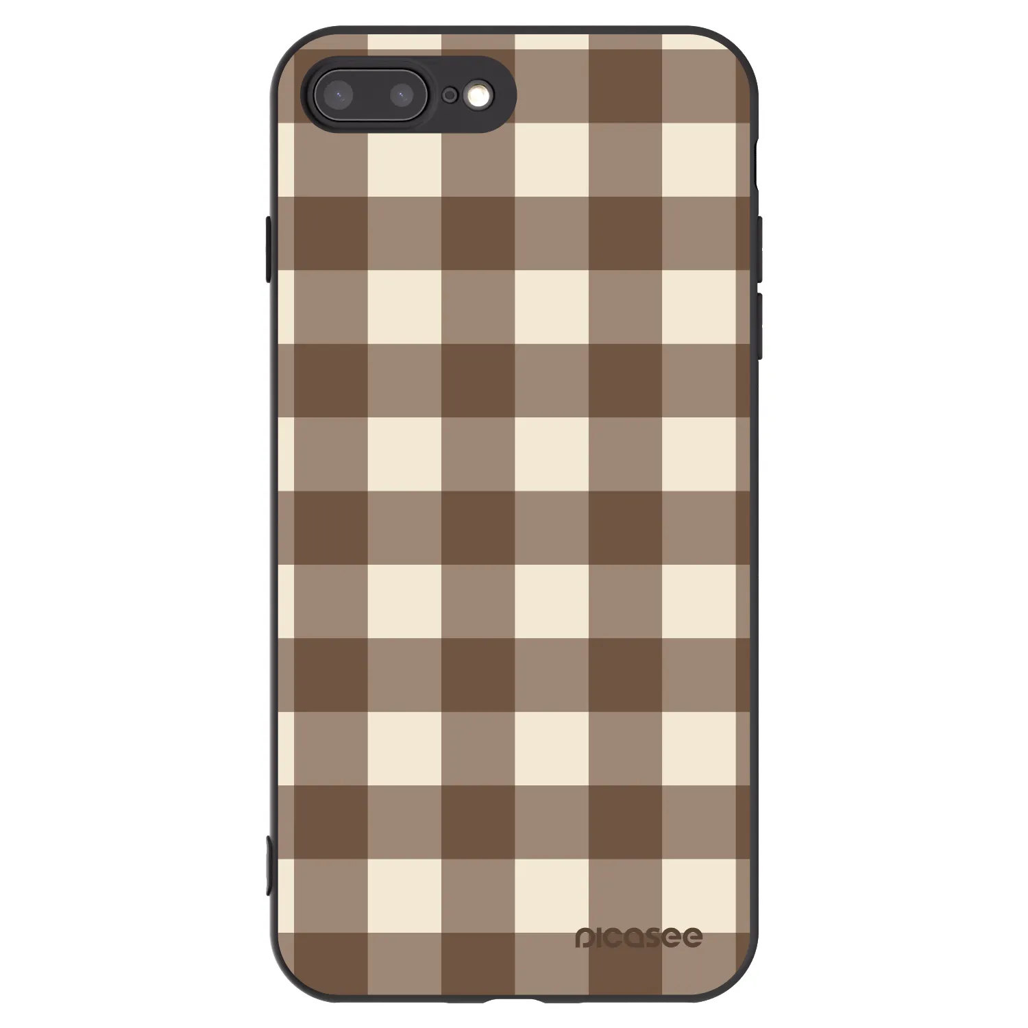 Picasee Apple iPhone 8 Plus Hülle - Schwarzes Silikon - Brown grid