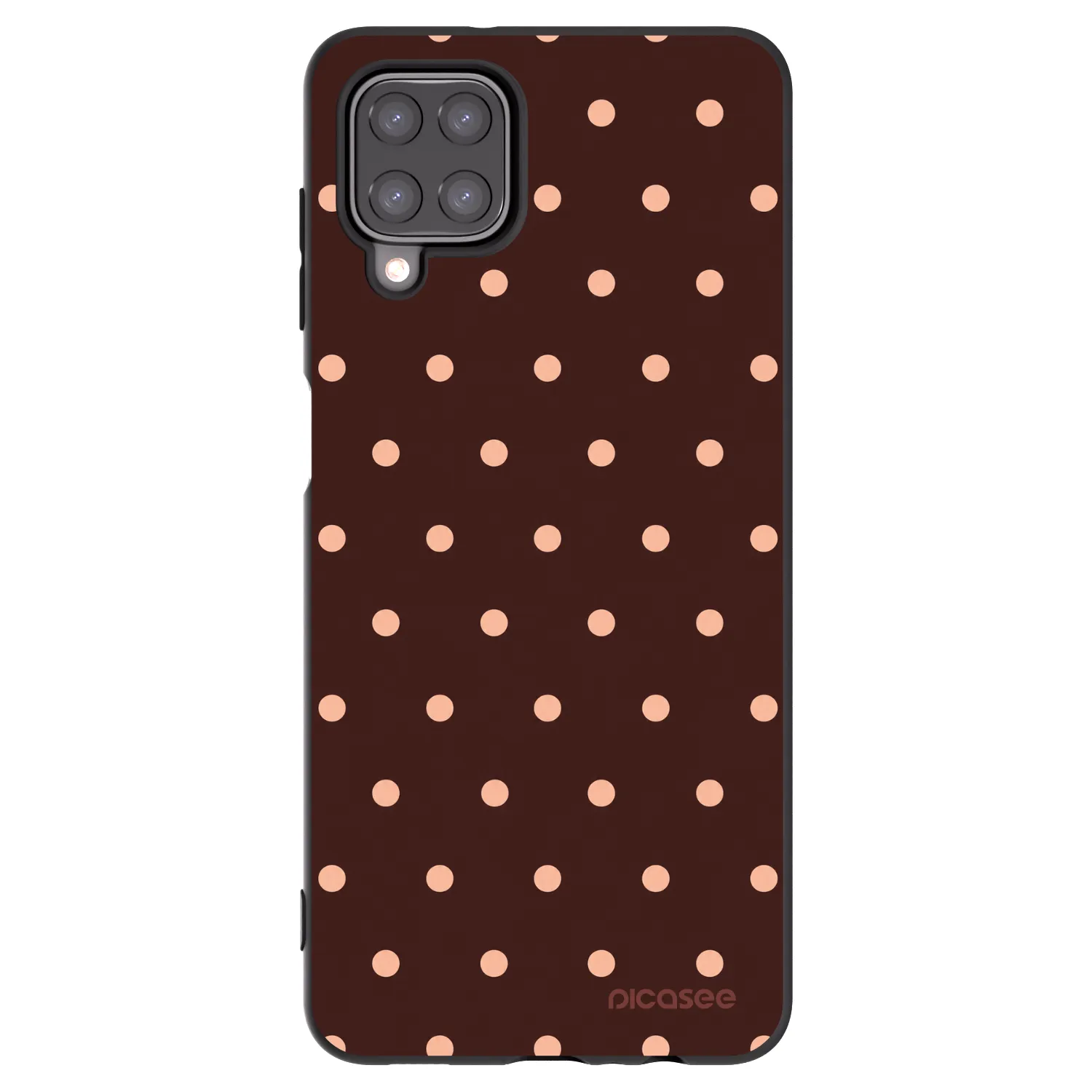 Picasee Samsung Galaxy M12 M127F Hülle - Schwarzes Silikon - Peach Dots & Chocolate