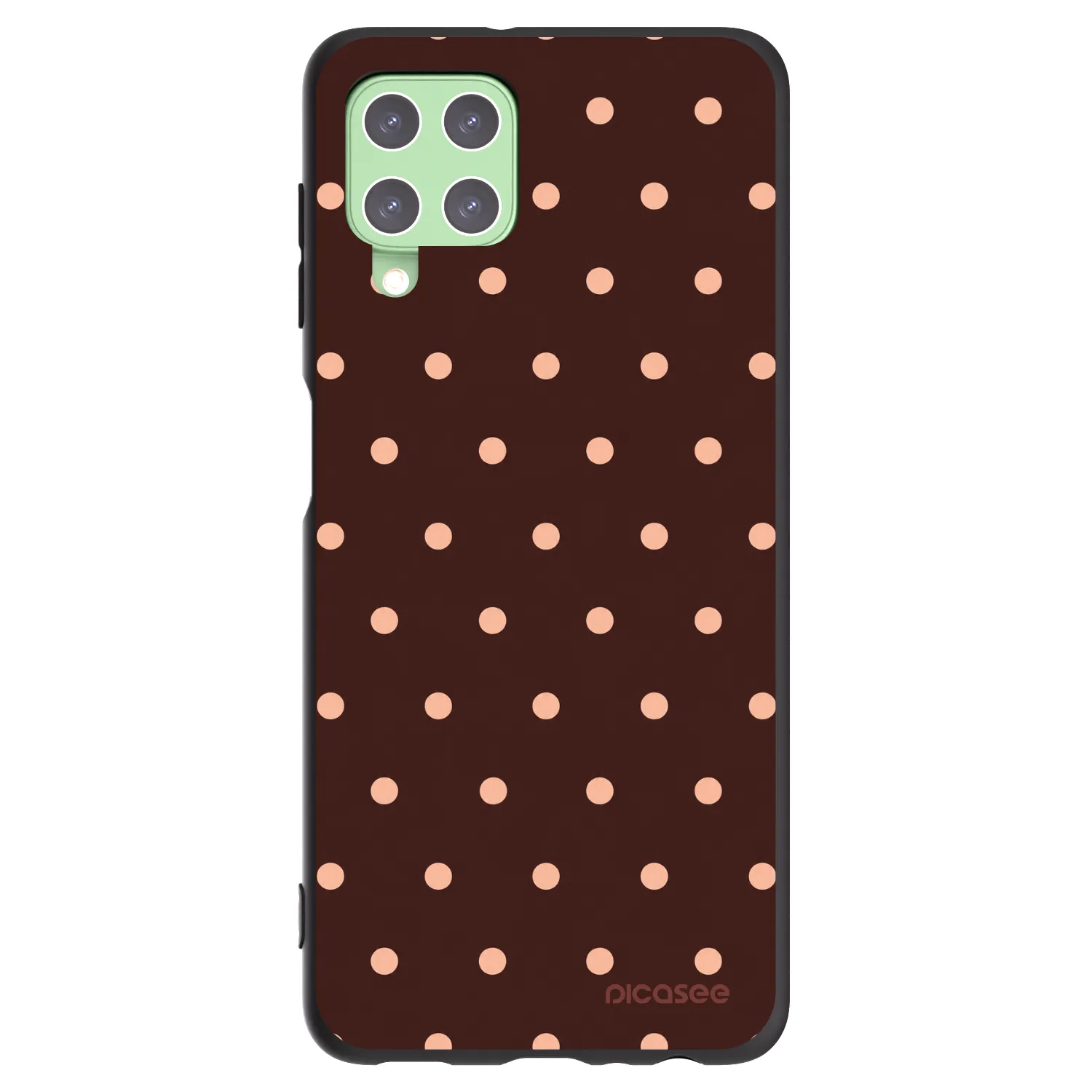 Picasee Samsung Galaxy A22 A225F 4G Hülle - Schwarzes Silikon - Peach Dots & Chocolate