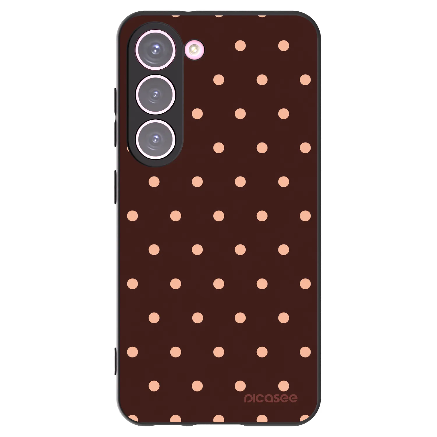 Picasee Samsung Galaxy S23 5G Hülle - Schwarzes Silikon - Peach Dots & Chocolate