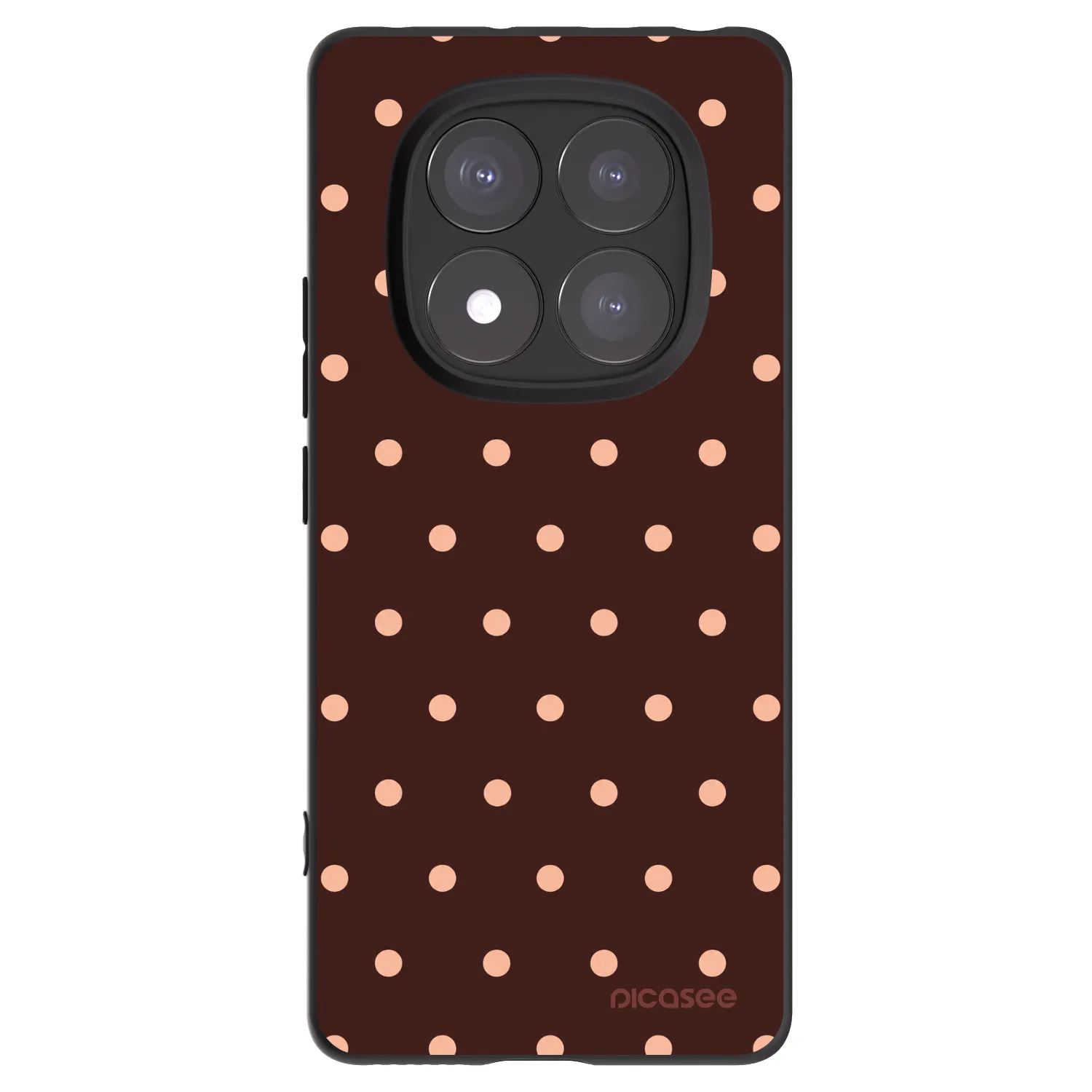 Picasee Xiaomi Redmi Note 14 Pro 5G Hülle - Schwarzes Silikon - Peach Dots & Chocolate