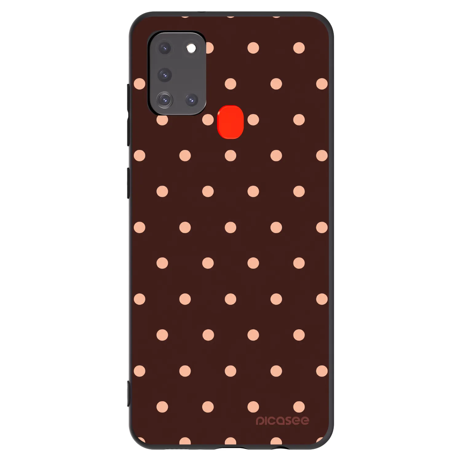 Picasee Samsung Galaxy A21s Hülle - Schwarzes Silikon - Peach Dots & Chocolate