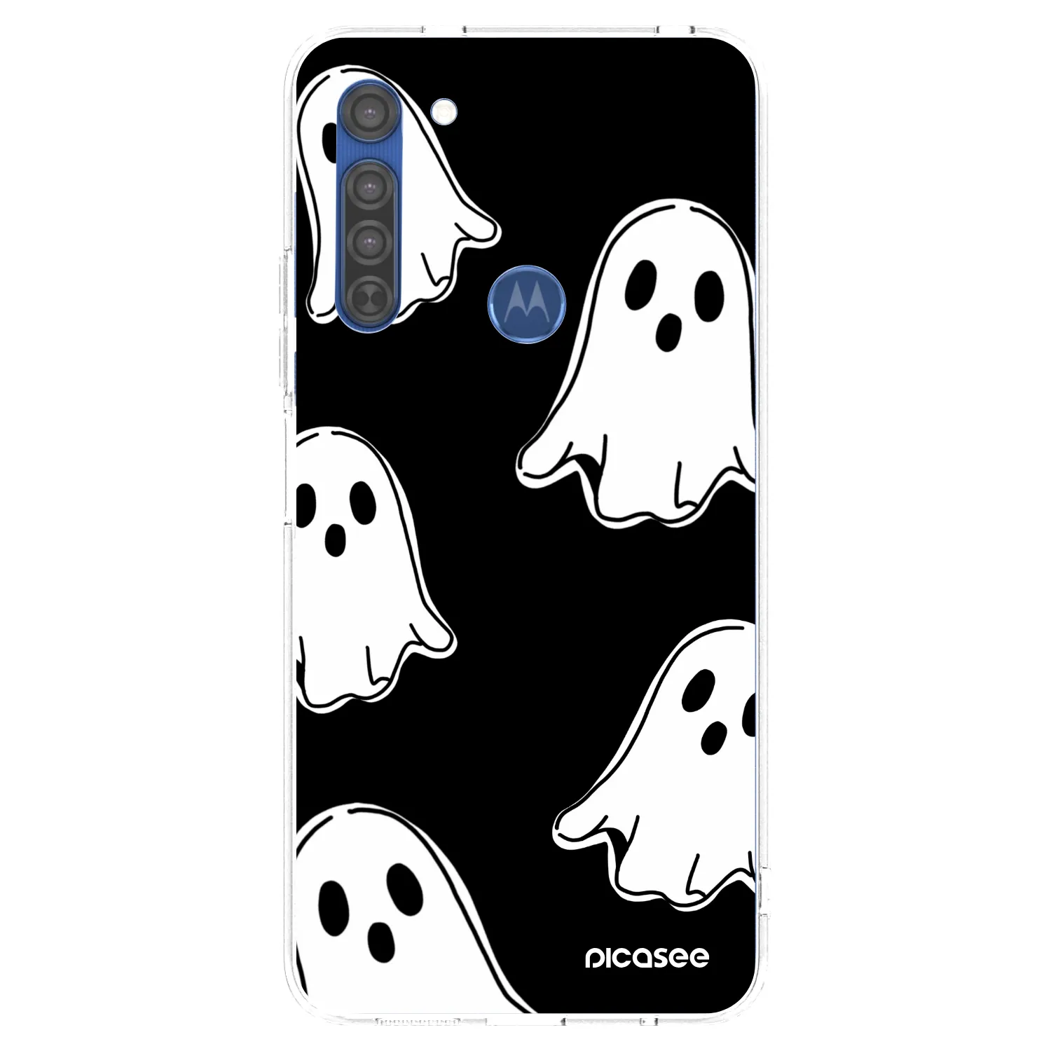 Picasee Motorola Moto G8 Hülle - Transparentes Silikon - Black ghosts