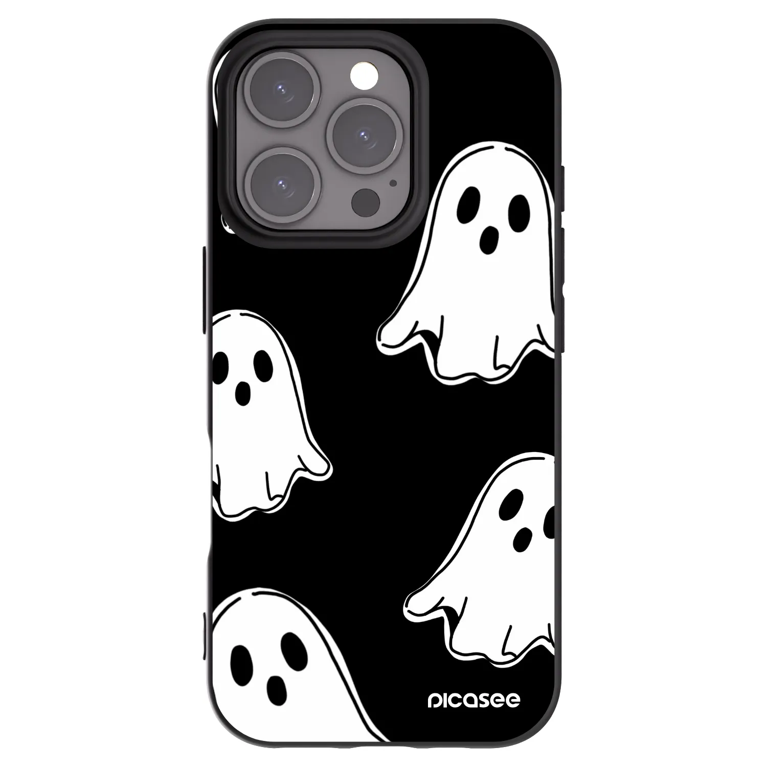 Picasee Apple iPhone 16 Pro Hülle - Schwarzes Silikon - Black ghosts