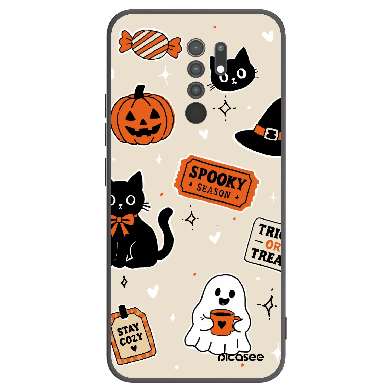 Picasee Xiaomi Redmi 9 Hülle - Schwarzes Silikon - Halloween stickers