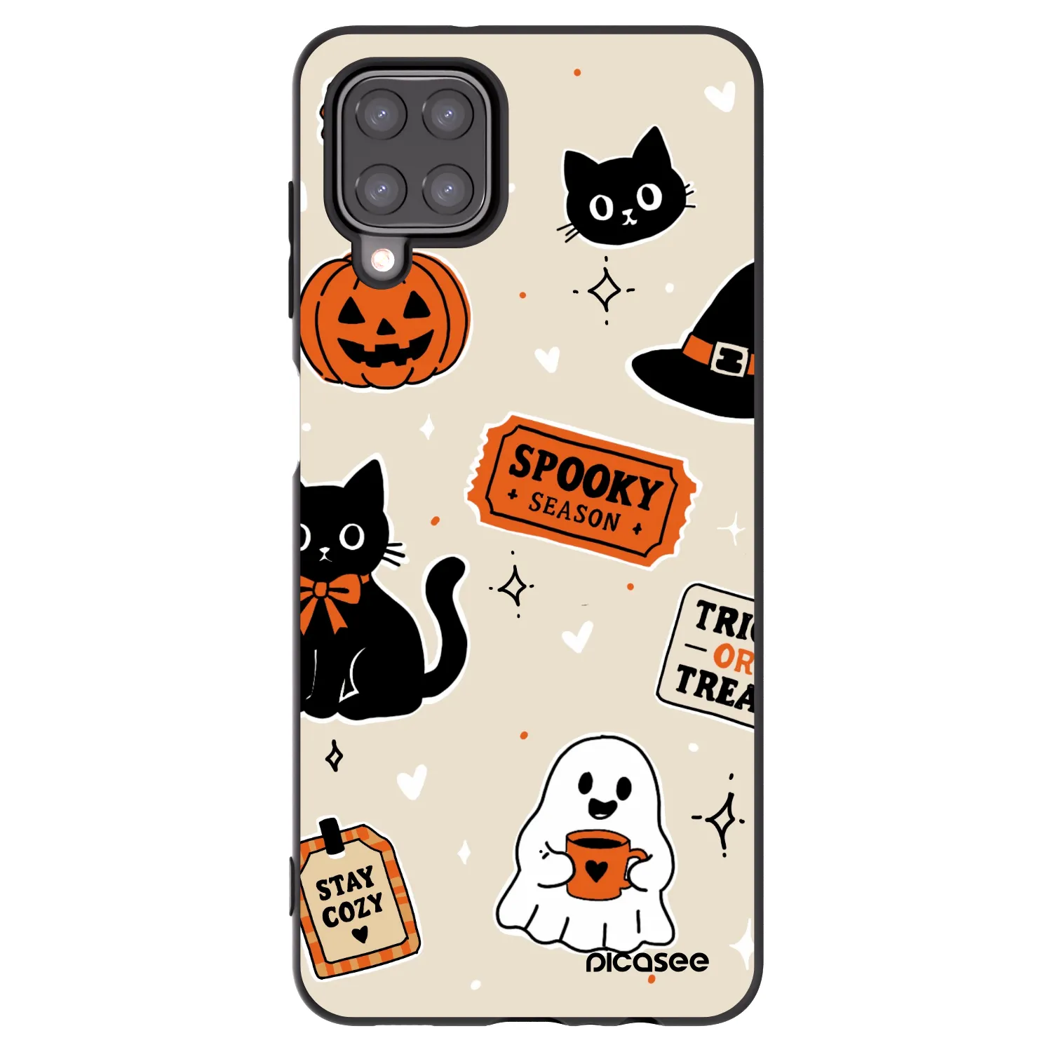Picasee Samsung Galaxy A12 A125F Hülle - Schwarzes Silikon - Halloween stickers