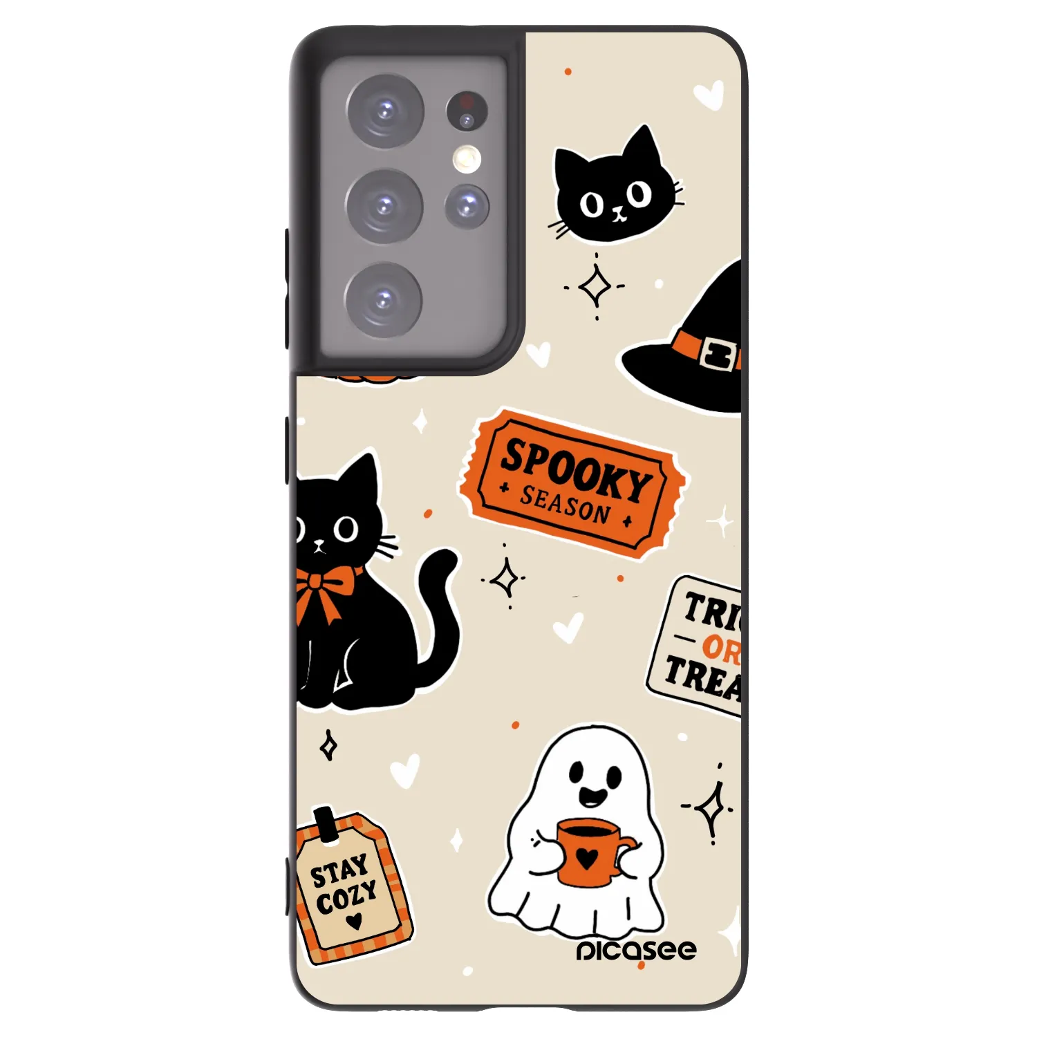 Picasee Samsung Galaxy S21 Ultra 5G G998B Hülle - Schwarzes Silikon - Halloween stickers