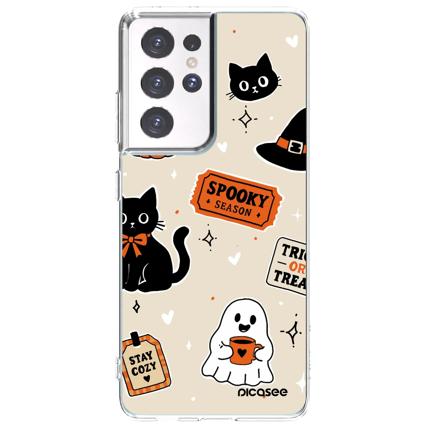 Picasee Samsung Galaxy S21 Ultra 5G G998B Hülle - Transparentes Silikon - Halloween stickers