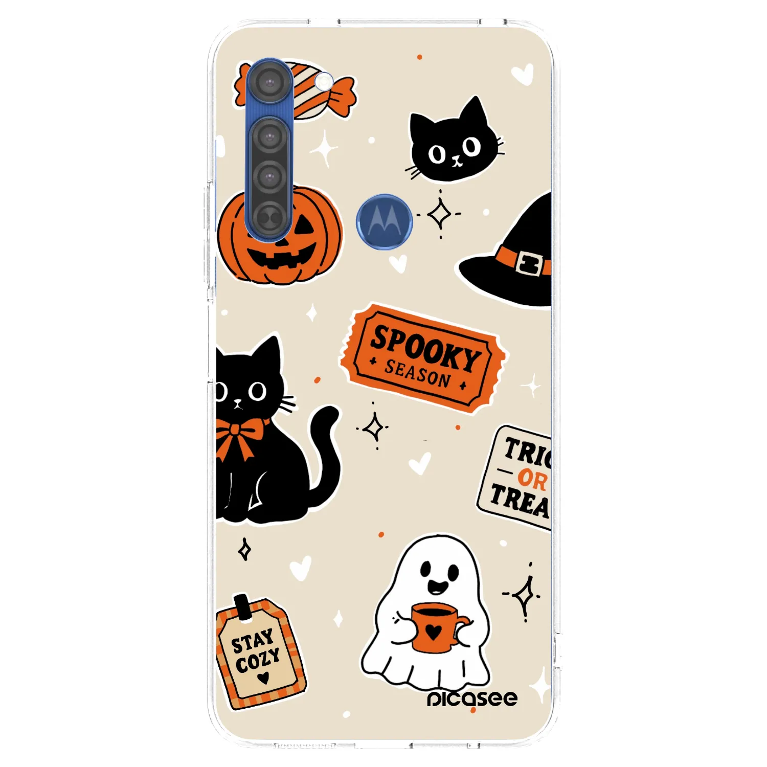 Picasee Motorola Moto G8 Hülle - Transparentes Silikon - Halloween stickers