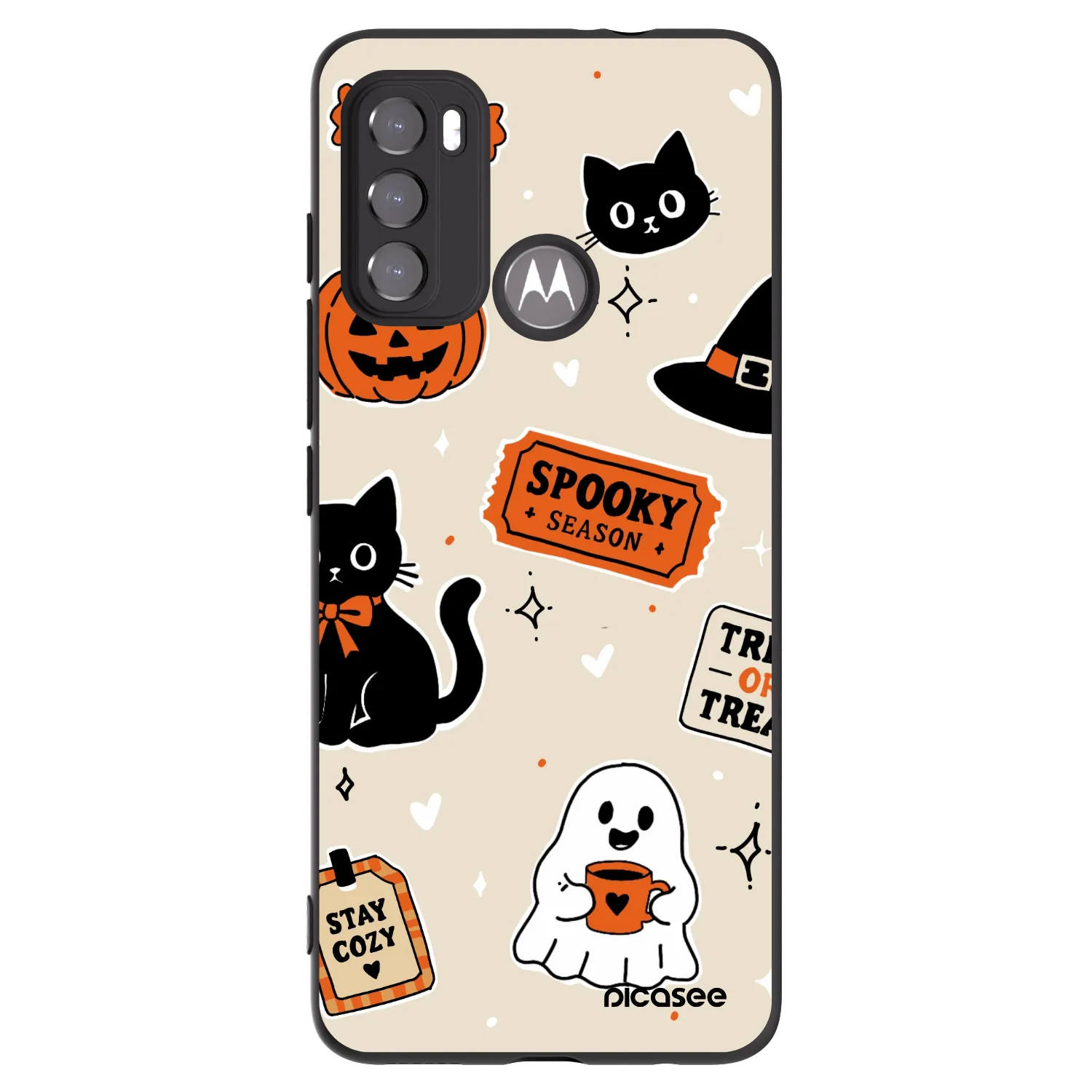 Picasee Motorola Moto G60 Hülle - Schwarzes Silikon - Halloween stickers
