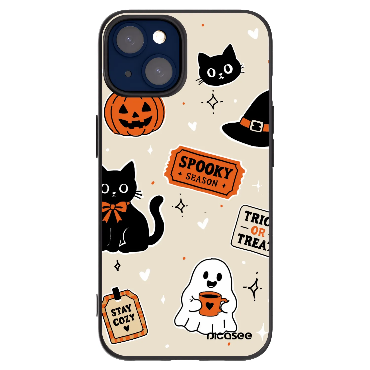 Picasee Apple iPhone 14 Hülle - Schwarzes Silikon - Halloween stickers