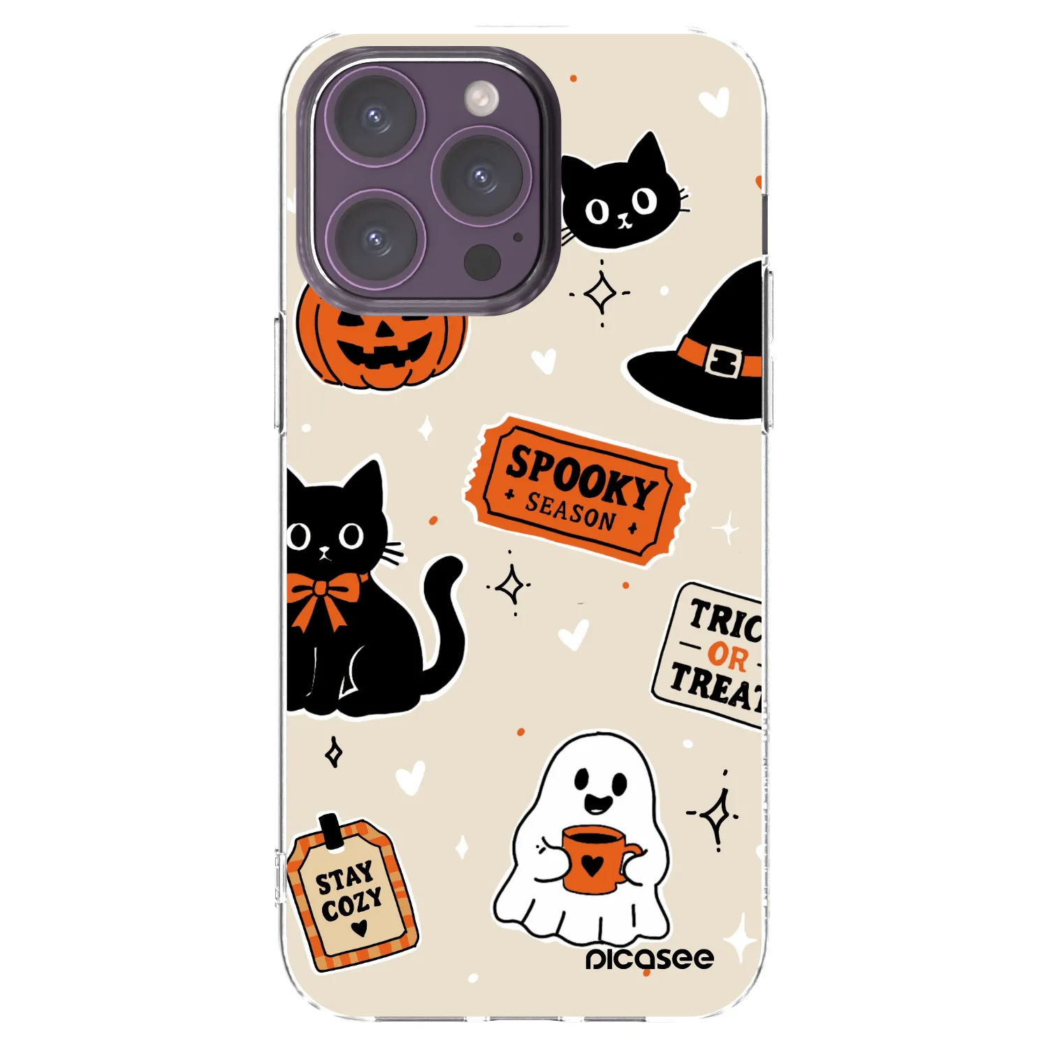 Picasee Apple iPhone 14 Pro Max Hülle - Transparentes Silikon - Halloween stickers