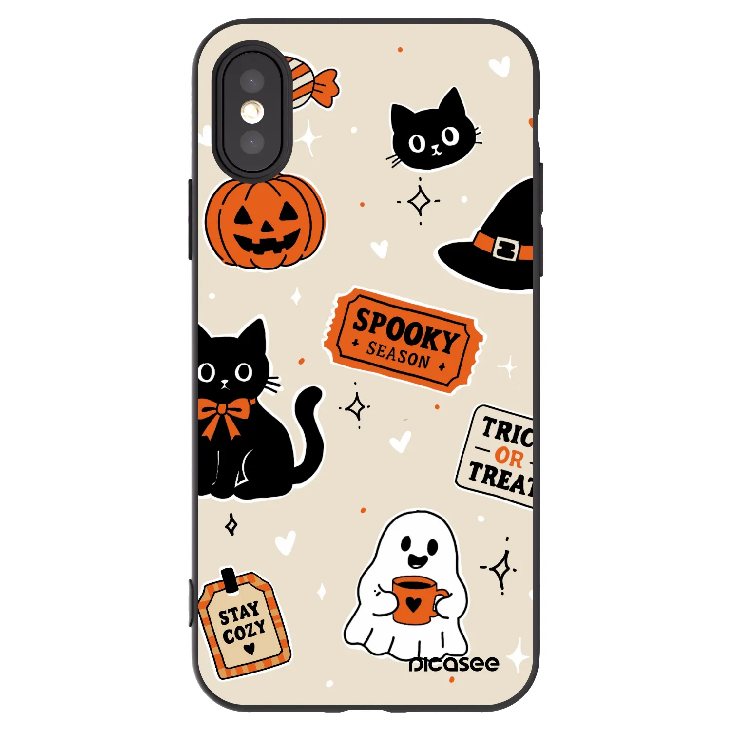 Picasee Apple iPhone X/XS Hülle - Schwarzes Silikon - Halloween stickers