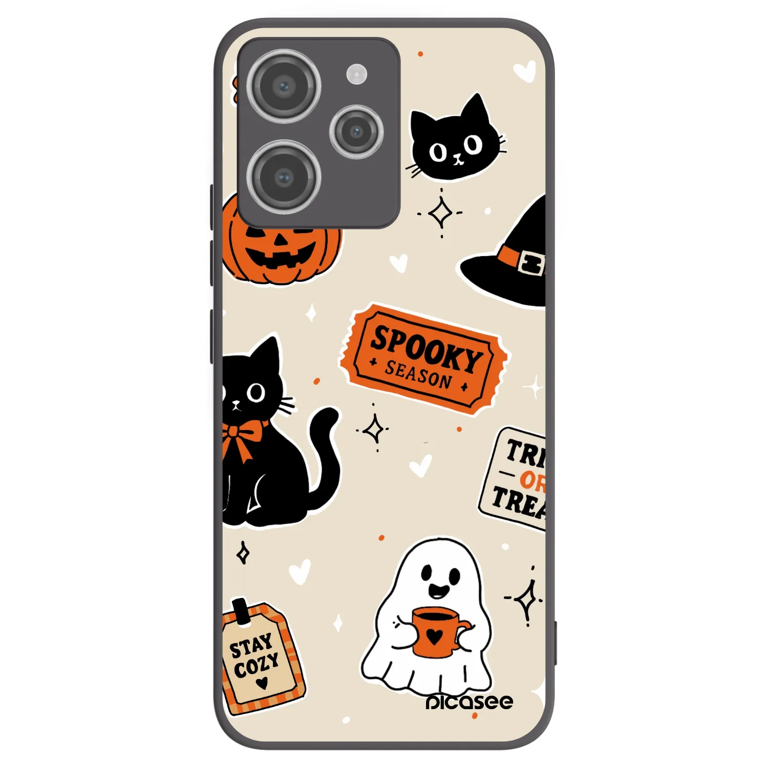 Picasee Xiaomi Redmi 12 4G Hülle - Schwarzes Silikon - Halloween stickers