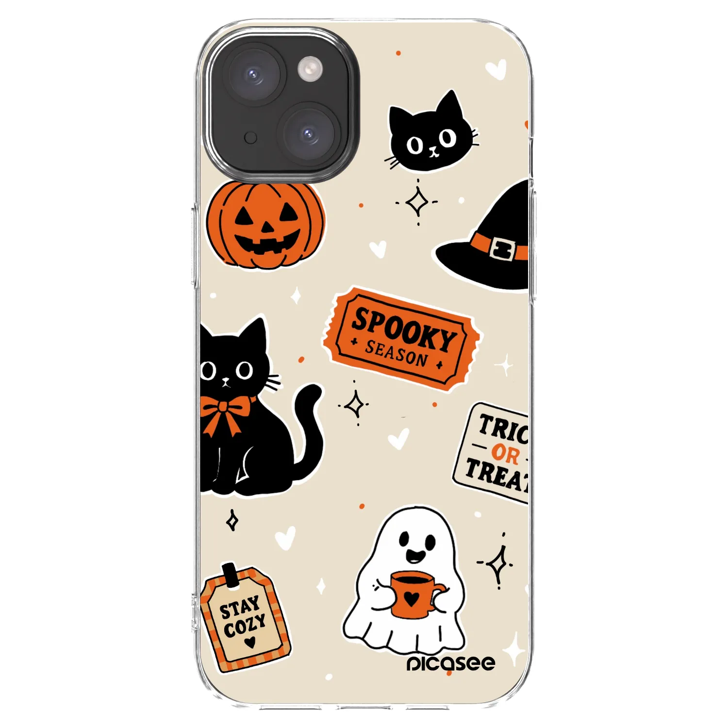 Picasee Apple iPhone 15 Plus Hülle - Transparentes Silikon - Halloween stickers