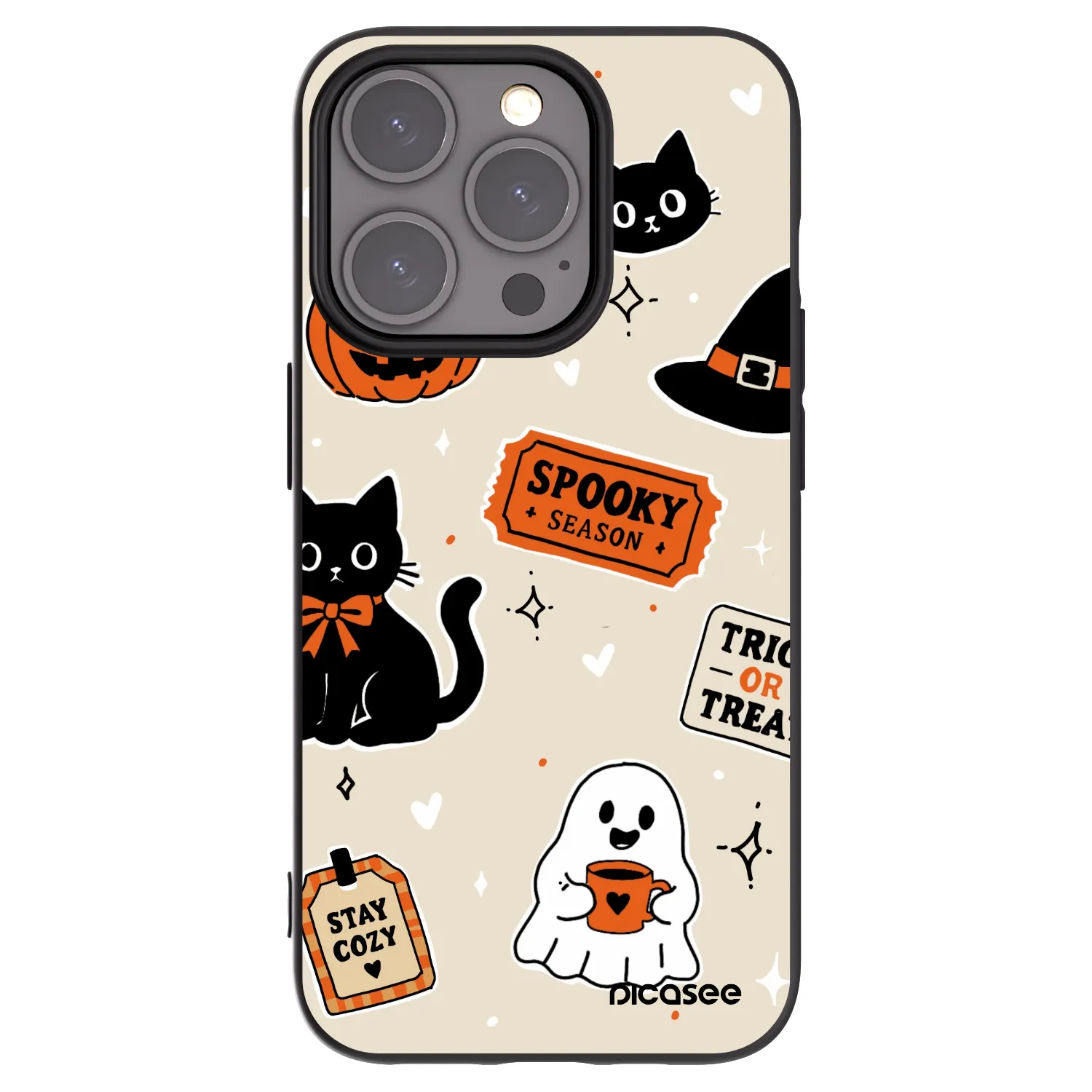 Picasee Apple iPhone 15 Pro Hülle - Schwarzes Silikon - Halloween stickers