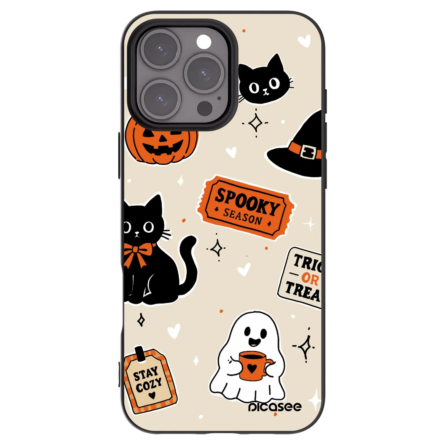 Picasee Apple iPhone 16 Pro Max Hülle - Schwarzes Silikon - Halloween stickers