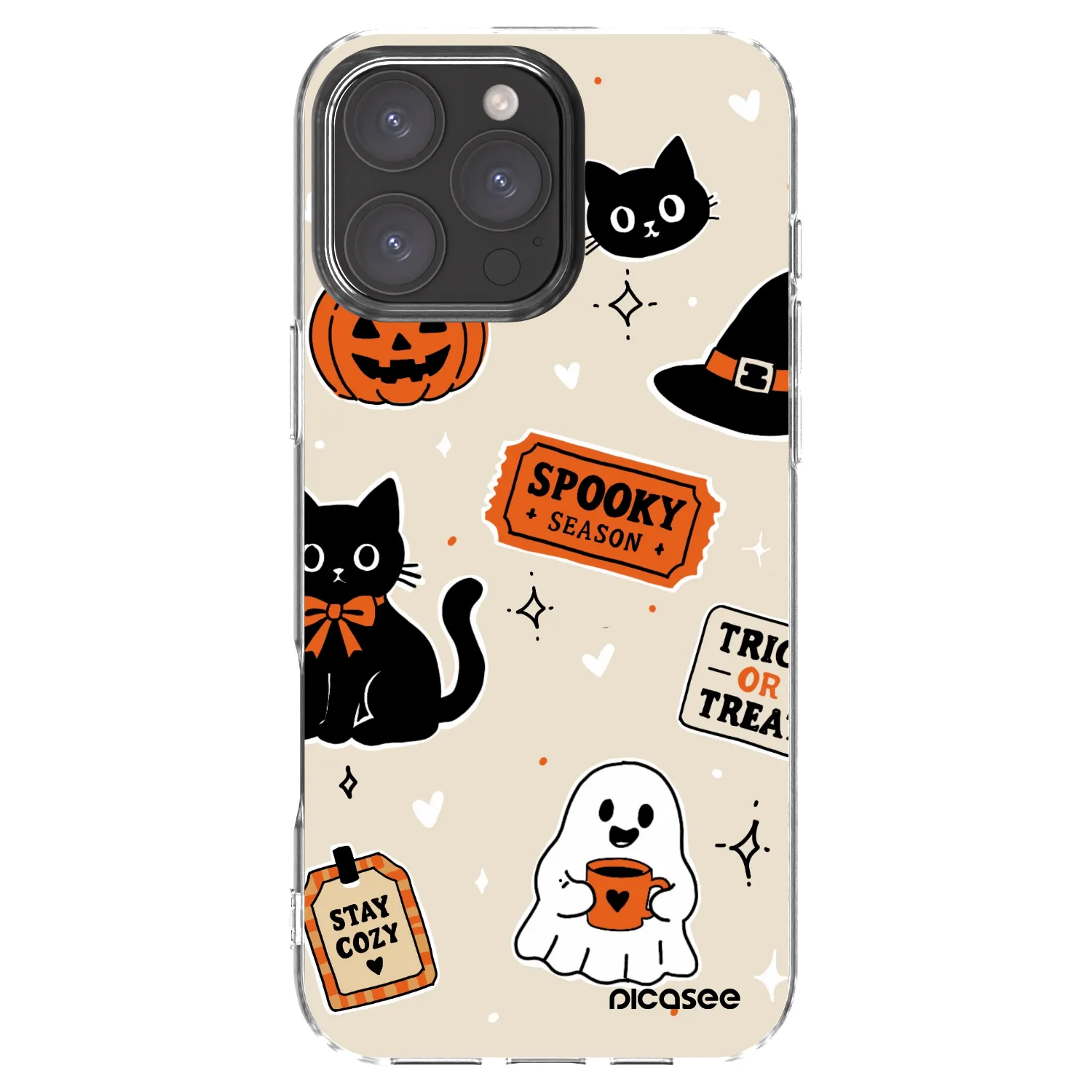 Picasee Apple iPhone 16 Pro Max Hülle - Transparentes Silikon - Halloween stickers