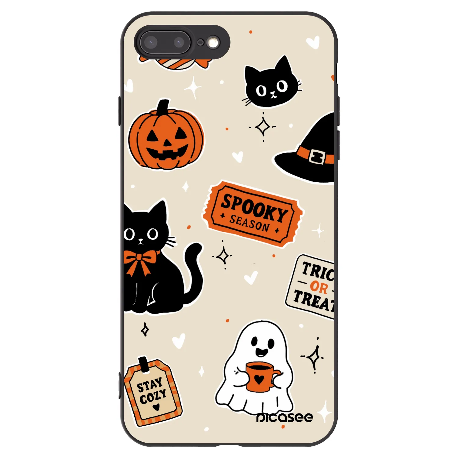 Picasee Apple iPhone 8 Plus Hülle - Schwarzes Silikon - Halloween stickers