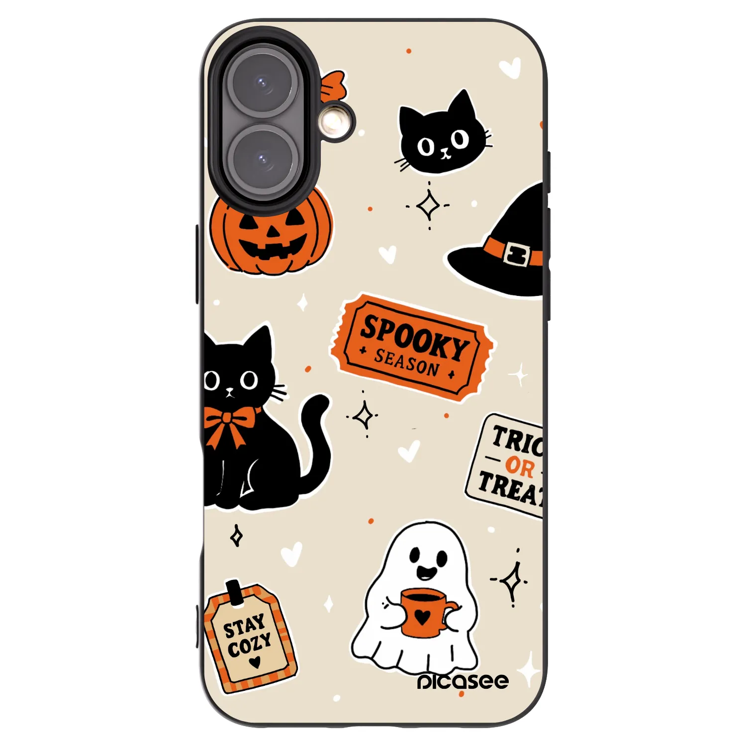 Picasee Apple iPhone 16 Plus Hülle - Schwarzes Silikon - Halloween stickers