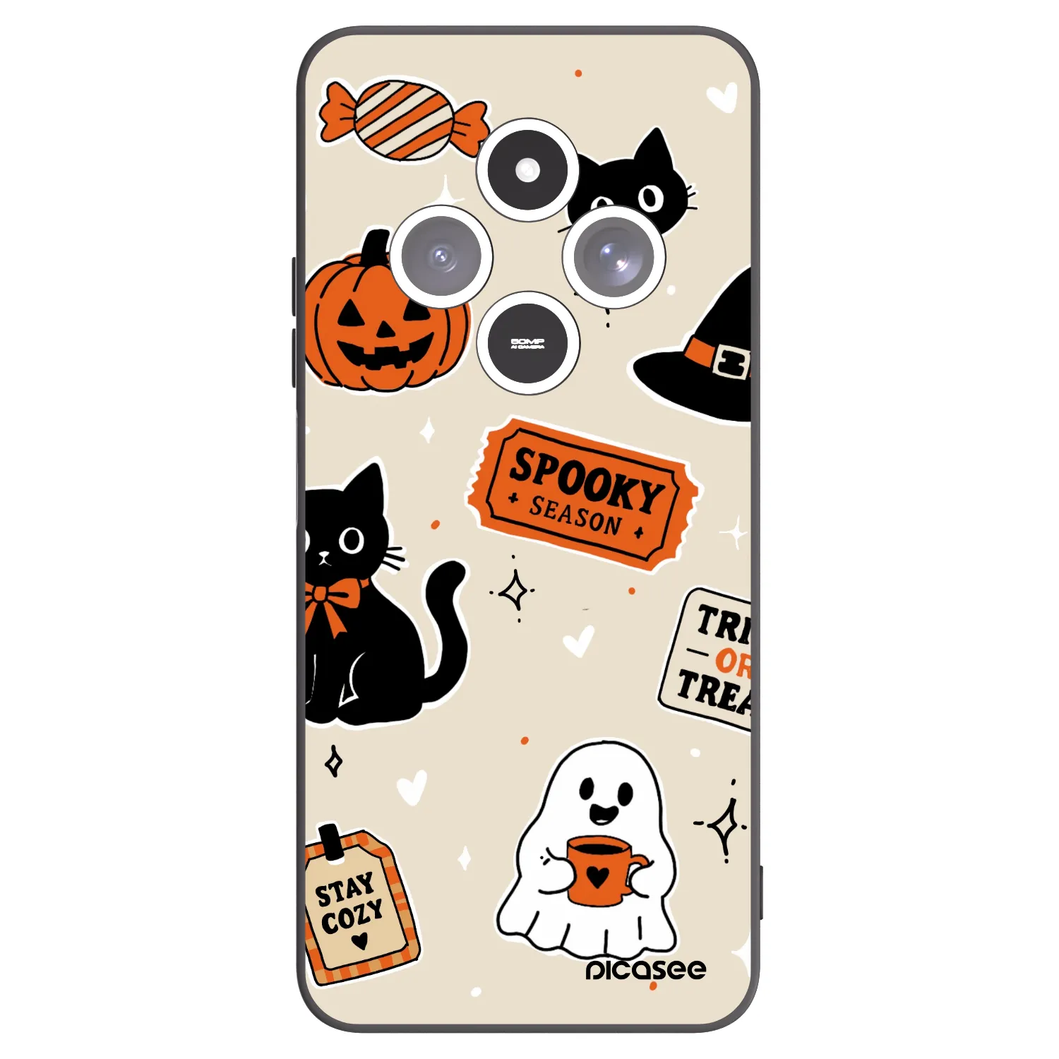 Picasee Xiaomi Redmi 14C Hülle - Schwarzes Silikon - Halloween stickers