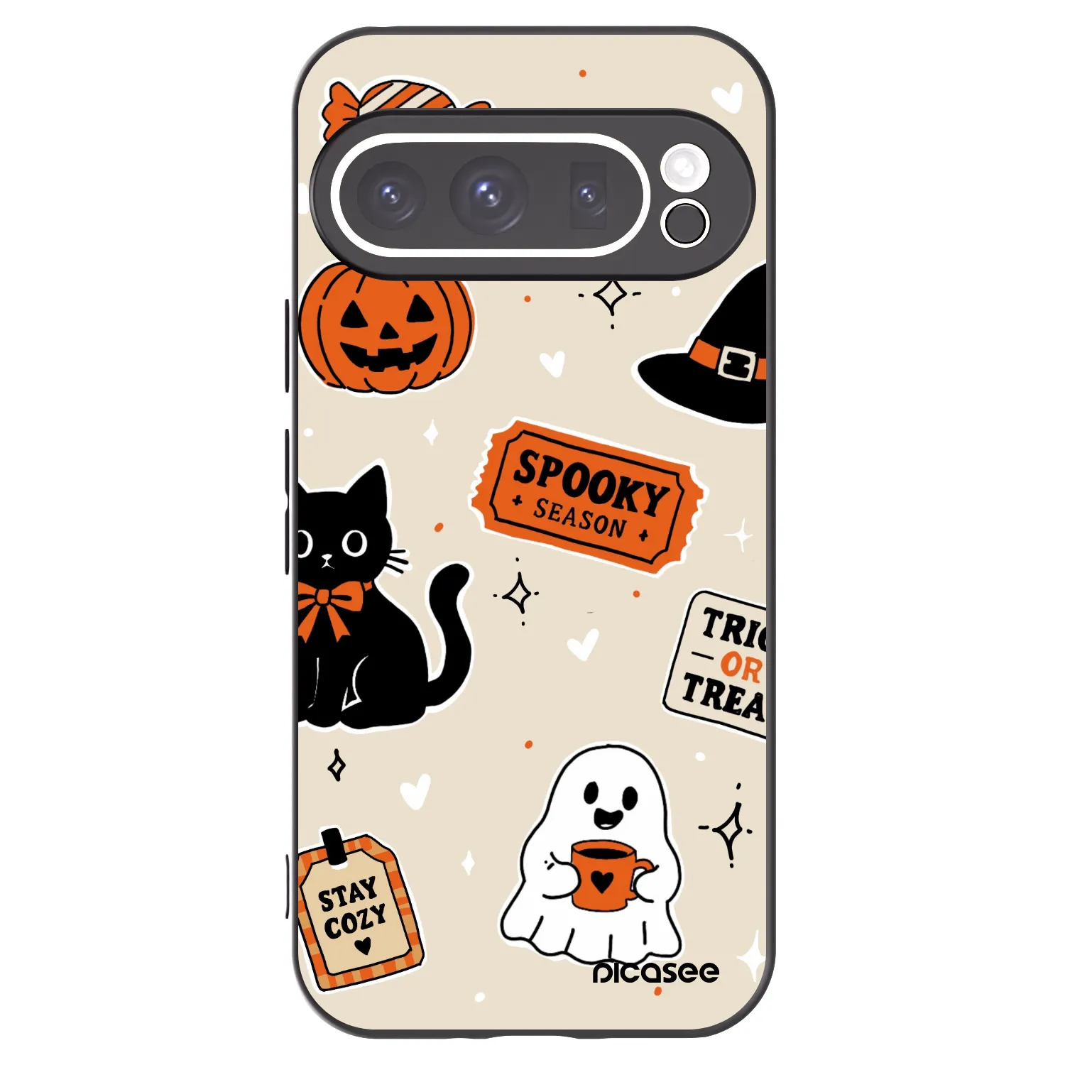 Picasee Google Pixel 9 Pro Hülle - Schwarzes Silikon - Halloween stickers