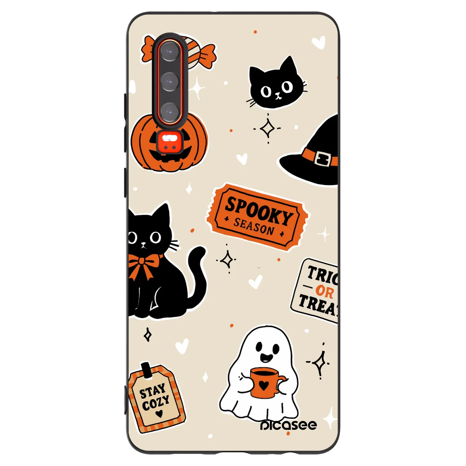 Picasee Huawei P30 Hülle - Schwarzes Silikon - Halloween stickers