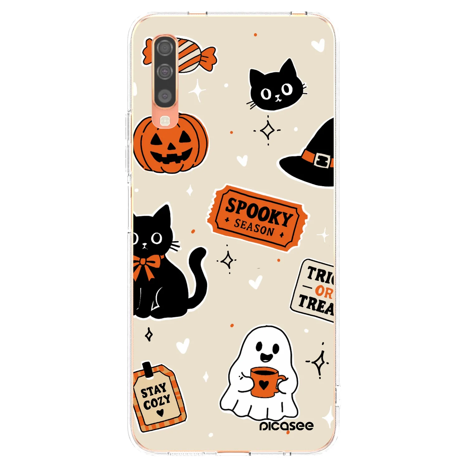 Picasee Samsung Galaxy A70 A705F Hülle - Transparentes Silikon - Halloween stickers