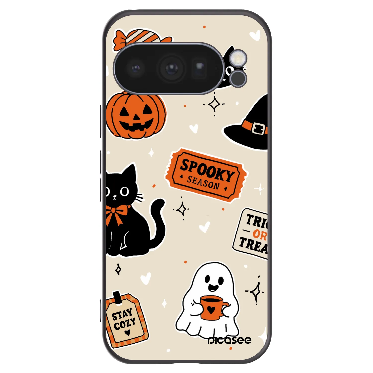 Picasee Google Pixel 10 Pro Hülle - Schwarzes Silikon - Halloween stickers