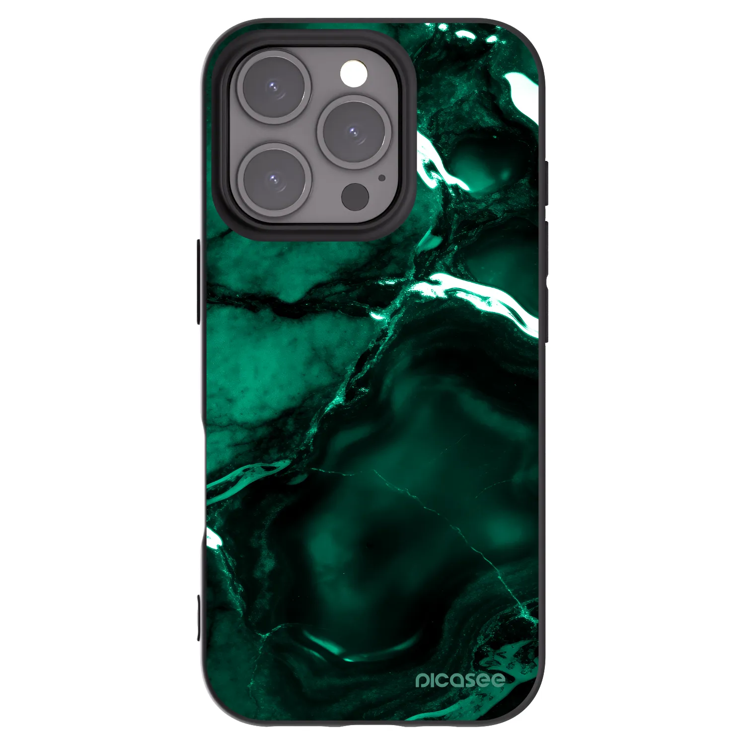 Picasee Apple iPhone 16 Pro Hülle - Schwarzes Silikon - Dark emerald