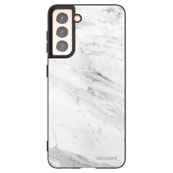 Picasee Samsung Galaxy S21 5G G991B Hülle - Schwarzes Silikon - White marble