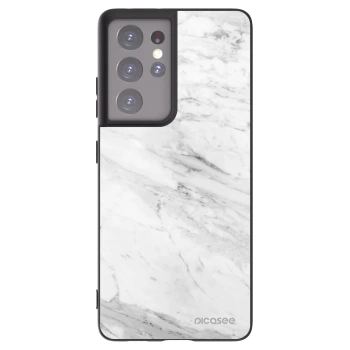 Picasee Samsung Galaxy S21 Ultra 5G G998B Hülle - Schwarzes Silikon - White marble