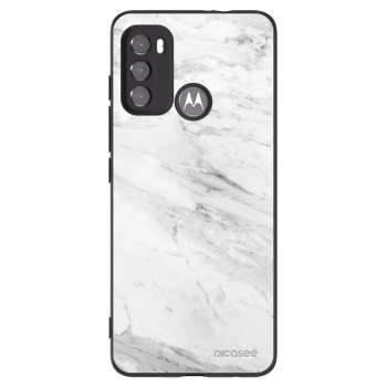 Picasee Motorola Moto G60 Hülle - Schwarzes Silikon - White marble