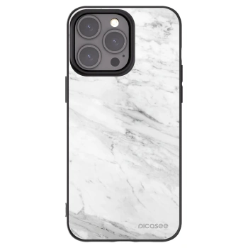 Picasee Apple iPhone 15 Pro Max Hülle - Schwarzes Silikon - White marble
