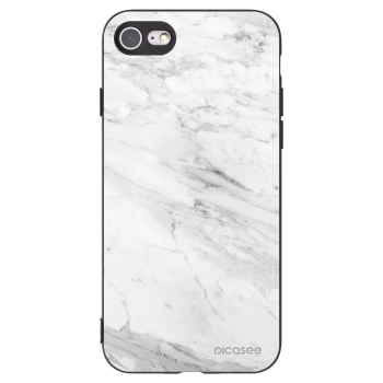 Picasee Apple iPhone 8 Hülle - Schwarzes Silikon - White marble