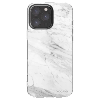 Picasee Apple iPhone 16 Pro Max Hülle - Transparentes Silikon - White marble
