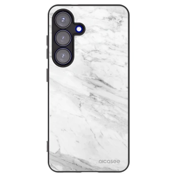 Picasee Samsung Galaxy S25 5G Hülle - Schwarzes Silikon - White marble
