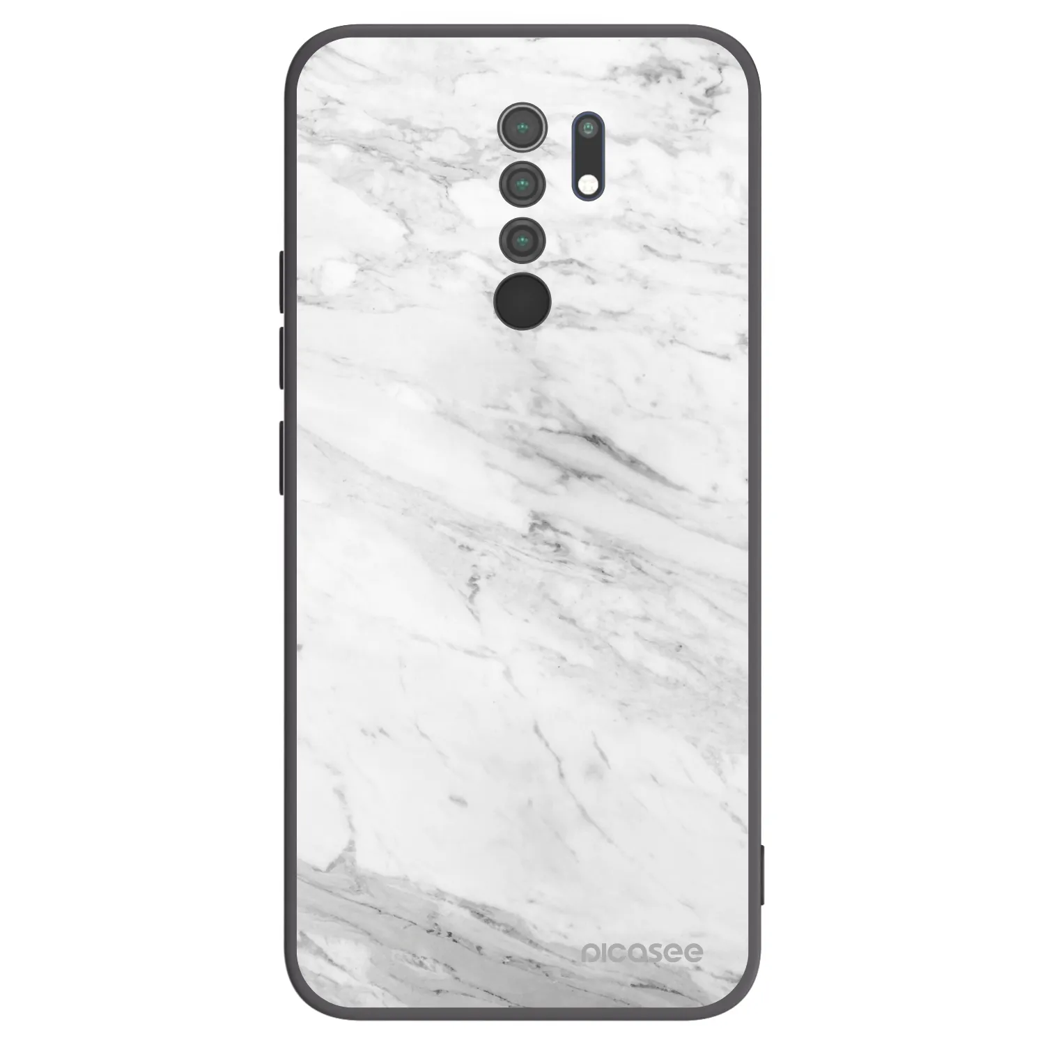 Picasee Xiaomi Redmi 9 Hülle - Schwarzes Silikon - White marble