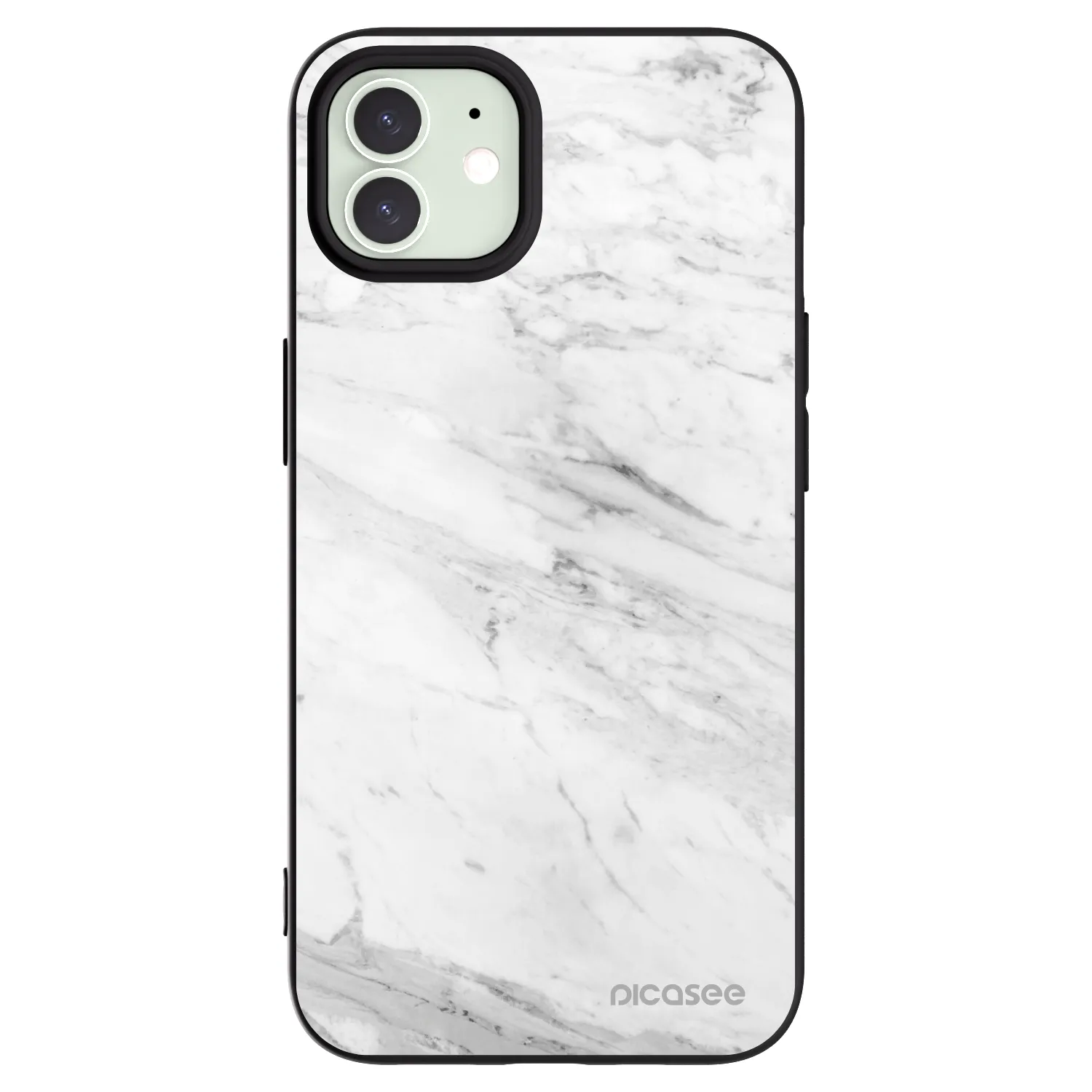 Picasee Apple iPhone 12 Hülle - Schwarzes Silikon - White marble