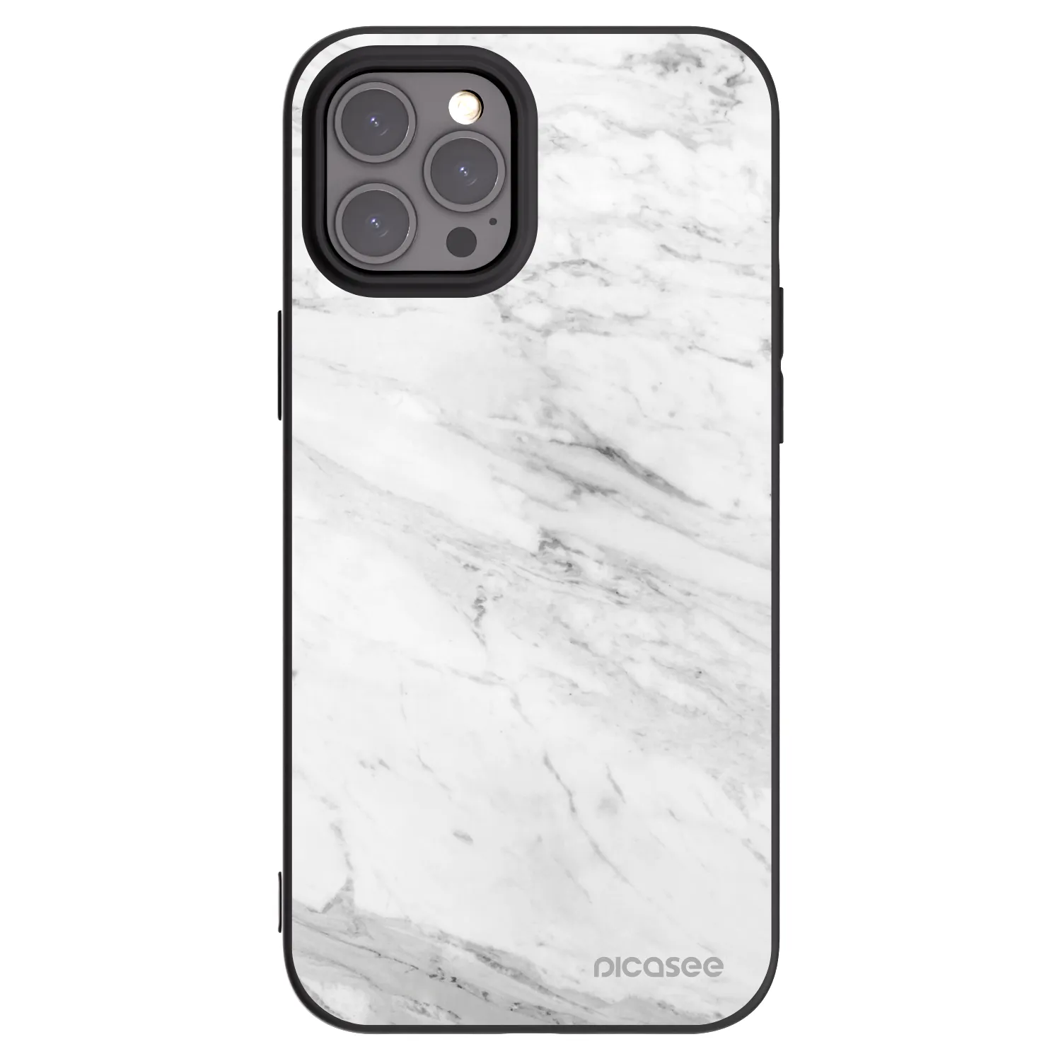 Picasee Apple iPhone 12 Pro Max Hülle - Schwarzes Silikon - White marble