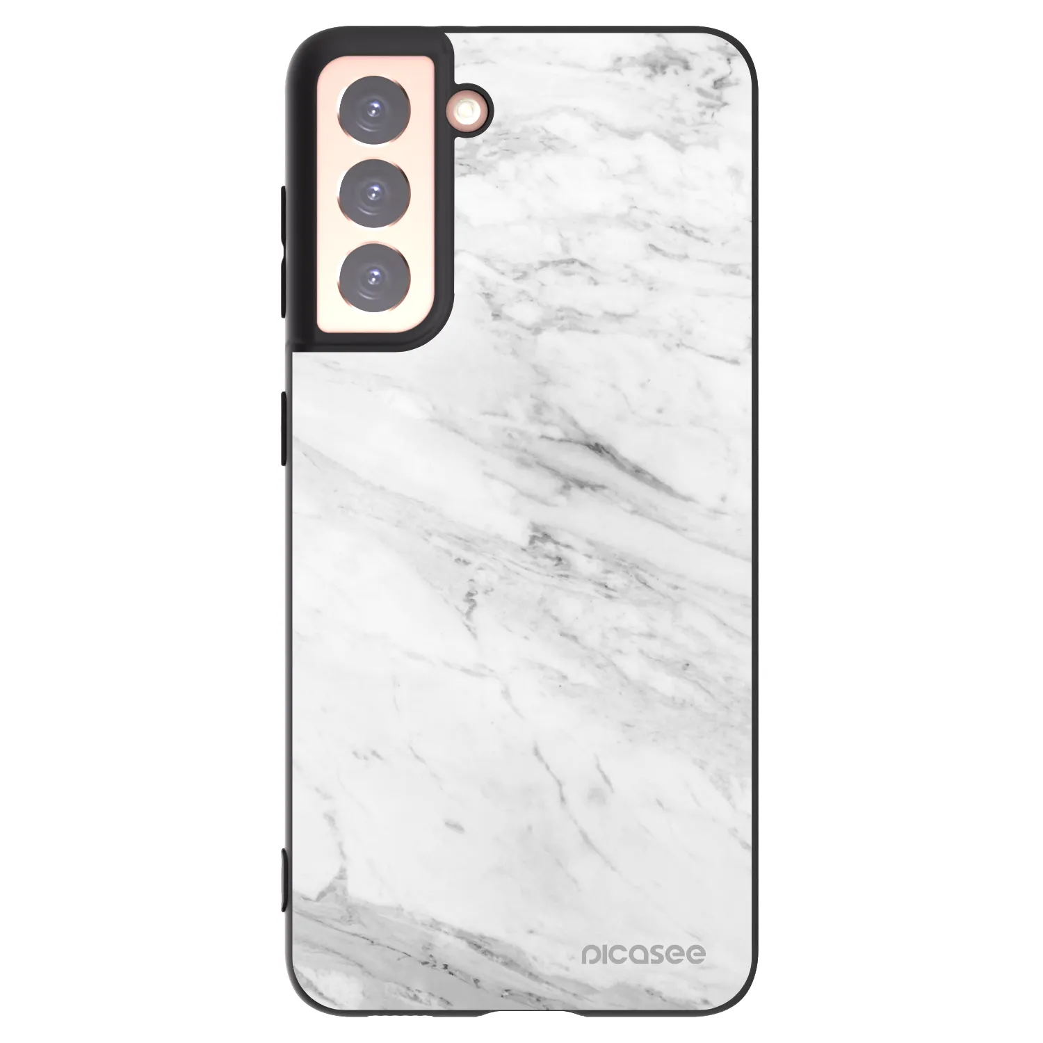 Picasee Samsung Galaxy S21 5G G991B Hülle - Schwarzes Silikon - White marble