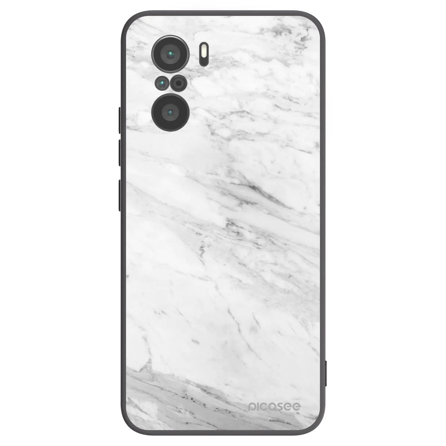 Picasee Xiaomi Poco F3 Hülle - Schwarzes Silikon - White marble