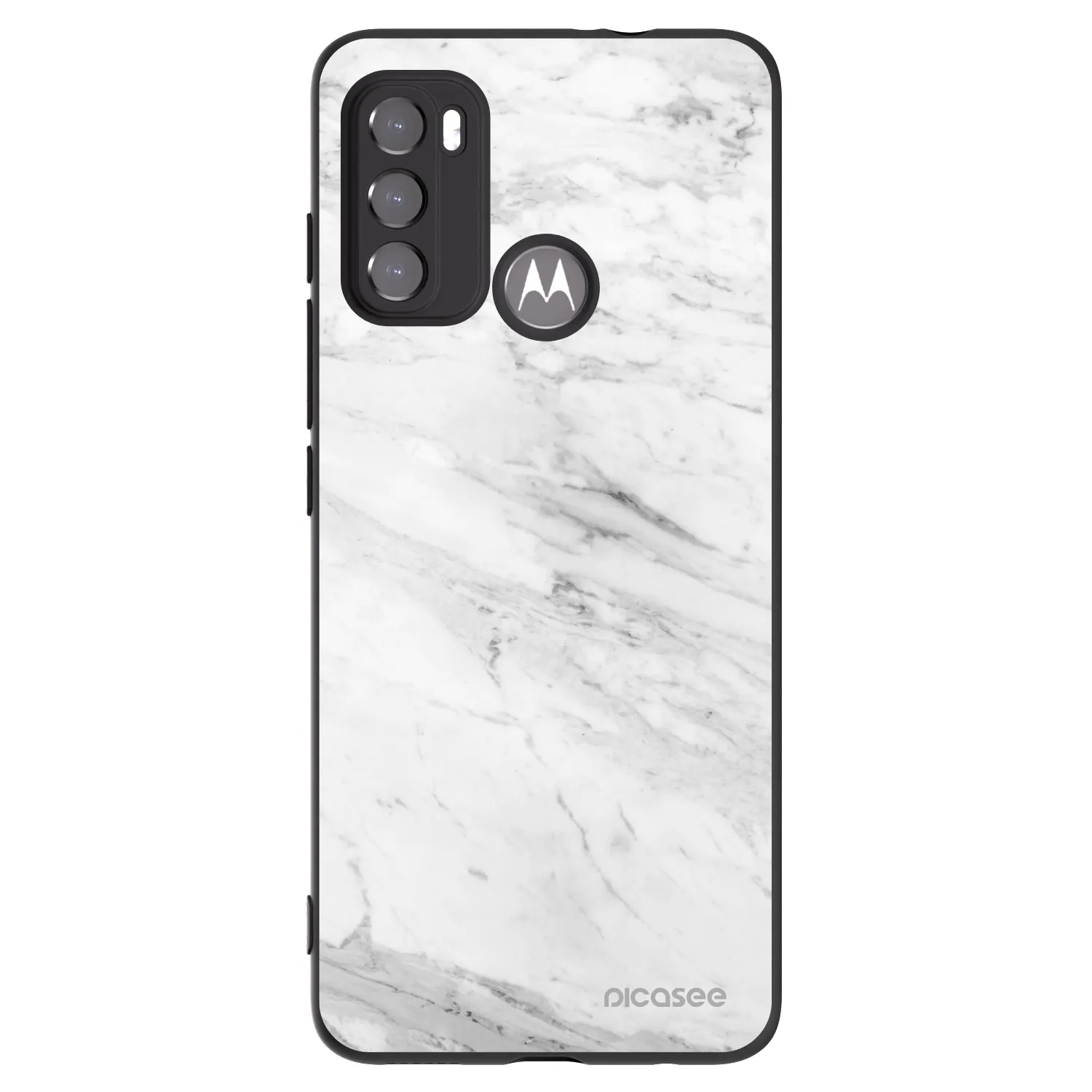 Picasee Motorola Moto G60 Hülle - Schwarzes Silikon - White marble