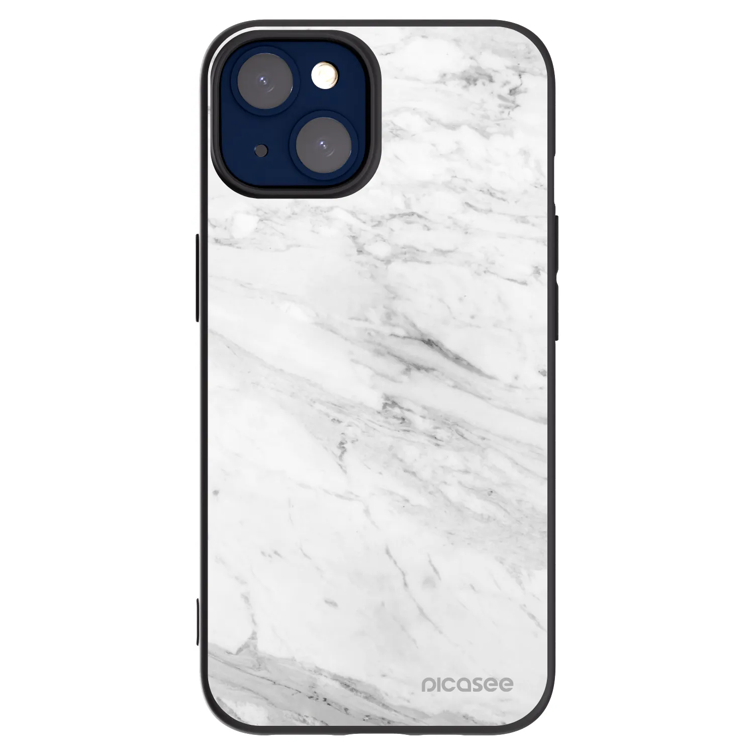 Picasee Apple iPhone 14 Hülle - Schwarzes Silikon - White marble