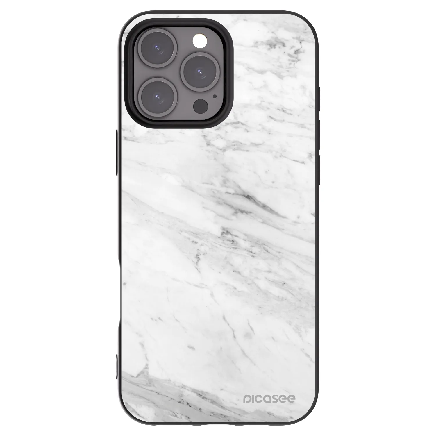Picasee Apple iPhone 16 Pro Max Hülle - Schwarzes Silikon - White marble